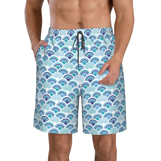 Balery Blue Fish Scale Texture Traje de Baño Estilo Hawaiano para Hombre, Shorts de Secado Rápido con Bolsillos-Large
