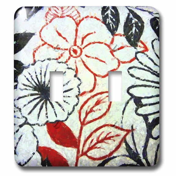 3dRose, Black White and Red Mosaic Floral, double toggle switch