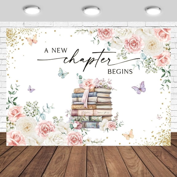 Pink Flower Bridal Shower Backdrop A New Chapter Begins Photography Background Floral Books Wedding Engagement Bridal Shower Party Decorations Banner Photo Studio Props