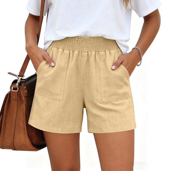 Resicozy Linen Shorts for Women Casual Summer High Waisted Wide Leg Lounge Beach Vacation Shorts with Pockets Khaki XL