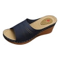 thumbnail image 6 of Women's Wedge Sandals Hollow out Leather Open Toe Orthopedic Slippers Casual Platform Slip on Slides Blue Size 8, 6 of 6