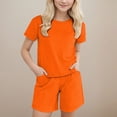 thumbnail image 2 of Baby Girl Clothes Tracksuit Summer Crewneck Crop Tops and Shorts Pocketed Kids Activewear Shorts Sets 2 Piece Sets Skirts for Girls Orange 12-13 Years, 2 of 9