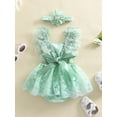 thumbnail image 4 of Loicainy Toddler Baby Girl Bodysuit Dress 3 6 12 18 24 Months Flower Embroidery Tie-Up Mesh Romper Bow Headband 2 Piece Set, 4 of 9