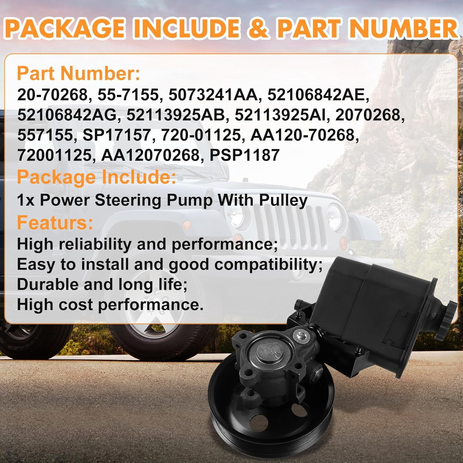 PANGOLIN Power Steering Pump with Pulley & Reservoir 20-70268 Compatible with 2003-2007 Ram 2500 Ram 3500 Power Assist Steering Pump Replacement Part OE 5073241AA, 52106842AE, 52106842AG