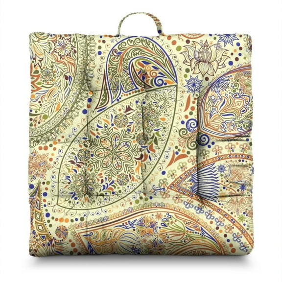 Boho Chic Vintage Pattern Meditation Cushion - Thick & Supportive Square Floor Pillow for Yoga, Meditation, and Lounge