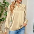 thumbnail image 2 of RYRJJ Womens Satin Silk Work Shirts Elegant Draped V Neck Dressy Casual Blouses Business Puff Long Sleeve Tunic Tops(Gold,S), 2 of 4