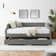 thumbnail image 5 of Newest Queen Size Daybed with 2 Drawers & Trundle, Upholstered Tufted Sofa Bed in Grey Linen for Living Room & Guest Room, 5 of 16