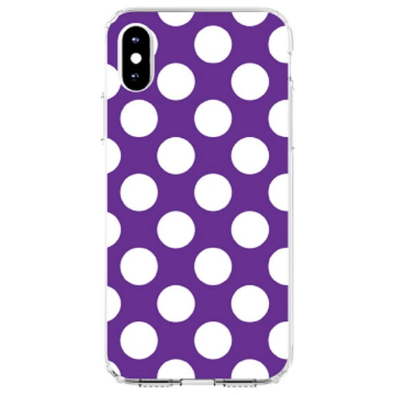 DistinctInk Clear Shockproof Hybrid Case for iPhone X / XS (5.8" Screen) - TPU Bumper, Acrylic Back, Tempered Glass Screen Protector - White & Purple Polka Dots