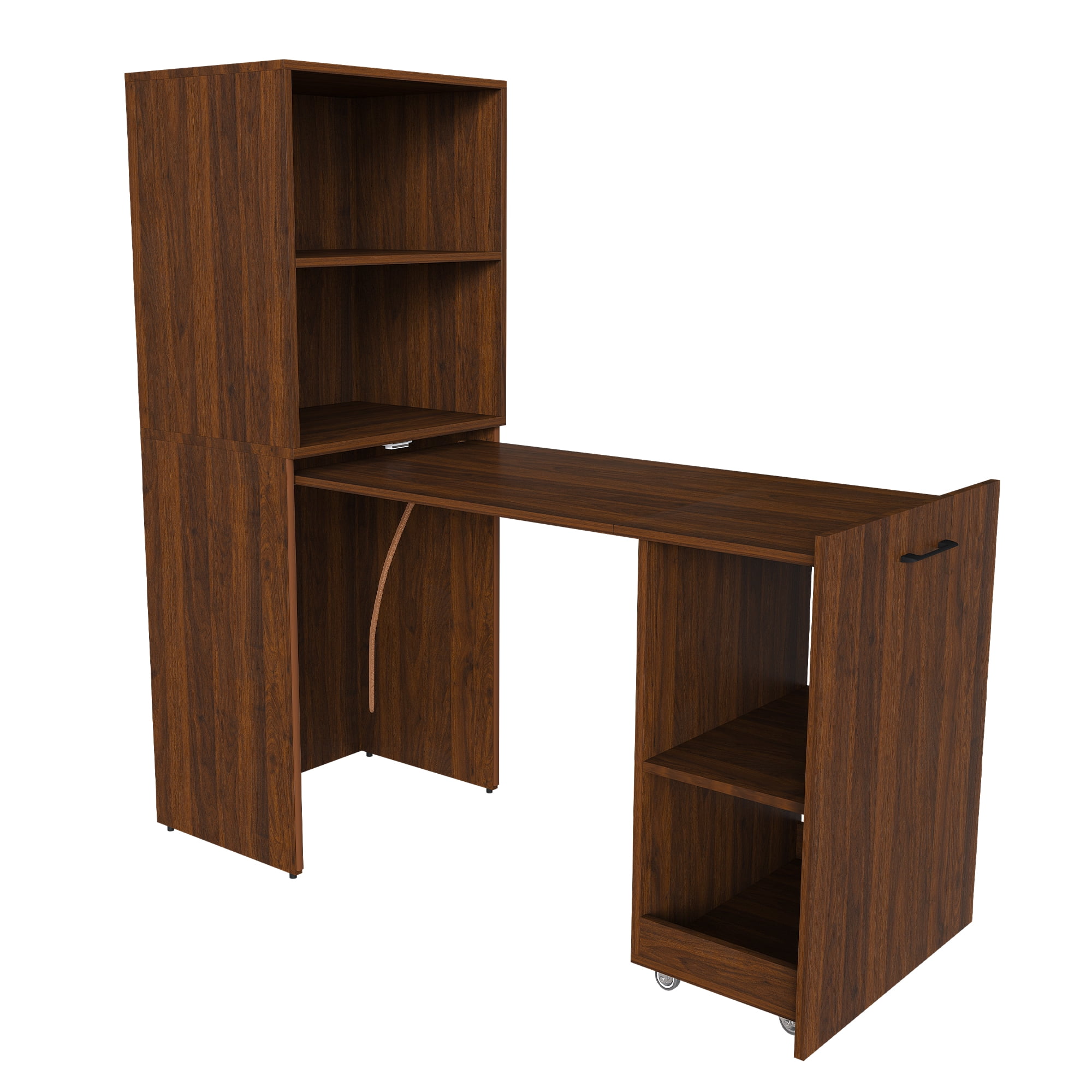 Stretchable Desk 15.7-49.6 Inch Locking Casters 4 Shelves for Home Office Dormitory