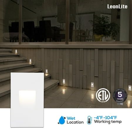LEONLITE ETL LED Step Light, Indoor/Outdoor Stair Light, 3000K Warm White, White