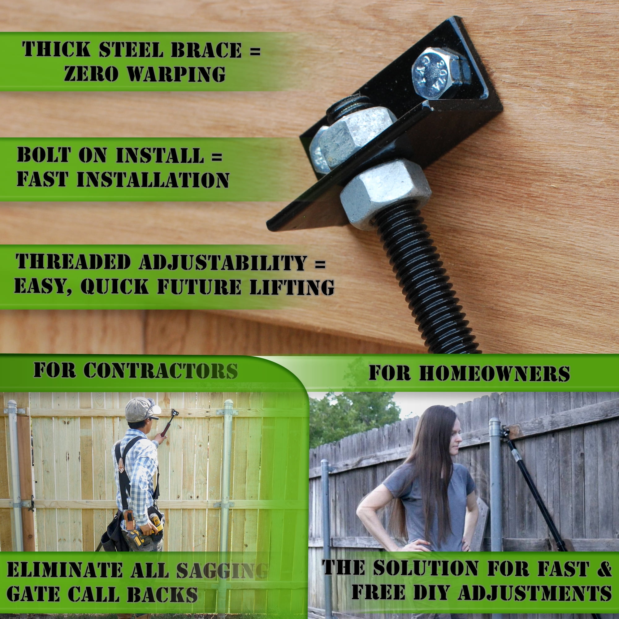 True Latch 6' Telescopic Fully Adjustable Gate Brace - Wood Privacy Fence Anti Sag Gate Kit - Extends from 40" to 74" - Gate Hardware Kit for Outdoor Yard Wooden Fence Gates, 1 PATENTED USA