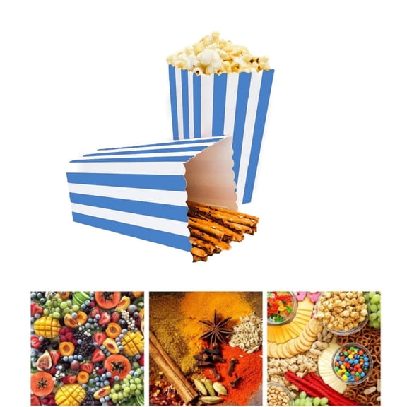 Striped Popcorn Boxes,50pcs Blue Paper Popcorn Containers,QZS Mini Paper Cookies Containers,2.8x2x4.5In Candy Supplies for Home