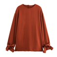 thumbnail image 4 of HH TRAF Blusa holgada elegante con lazo y mangas largas y cuello redondo de dos colores lisos para mujer de otoño con diseño de abertura con botones en la espalda para mujer, 4 of 5