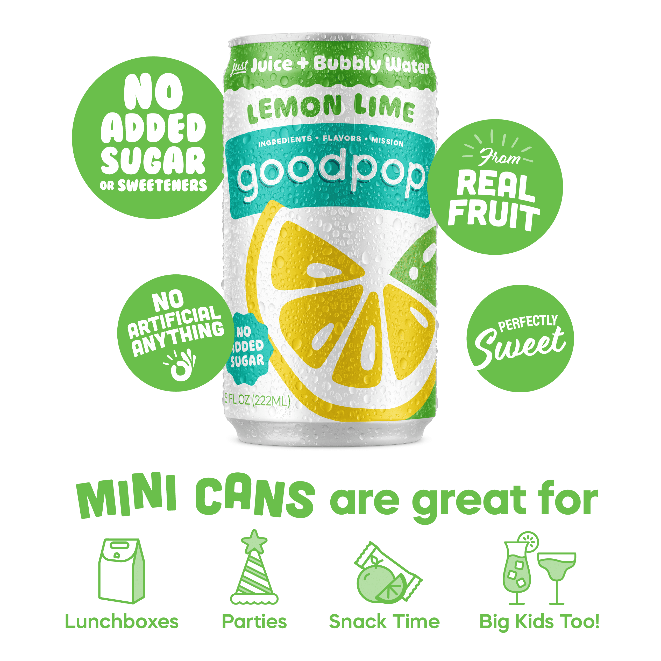 GoodPop Just Juice + Bubbly Water Mini Cans Lemon Lime 7.5 fl oz 6 pk