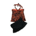 thumbnail image 2 of Island Escape Womens Print Ruffled Skirtini 2 Piece Bandeau, Orange, 8, 2 of 2