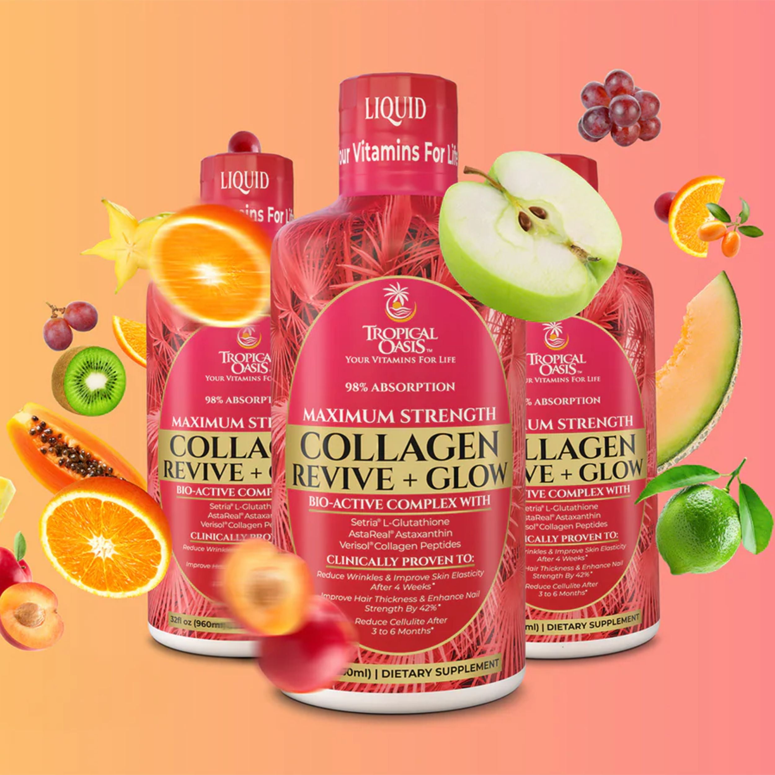 glutathione tropical oasis Tropical Oasis Liquid Collagen Revive + Glow, 32 Oz, Peptides + Biotin