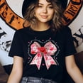 thumbnail image 3 of Women's Short Sleeve Graphic T-Shirt, Her Strength in Christ Pink Rose Bow, Heliconia, Size 2XL, 3 of 6