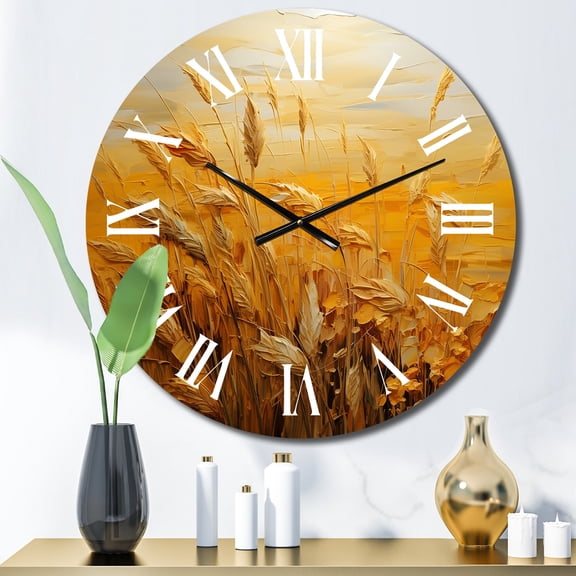 Designart "Harvested Gold I" Abstract Landscape Oversized Wall Clock