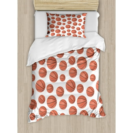 Basketball Duvet Cover Set Realistic Style Balls Pattern On White