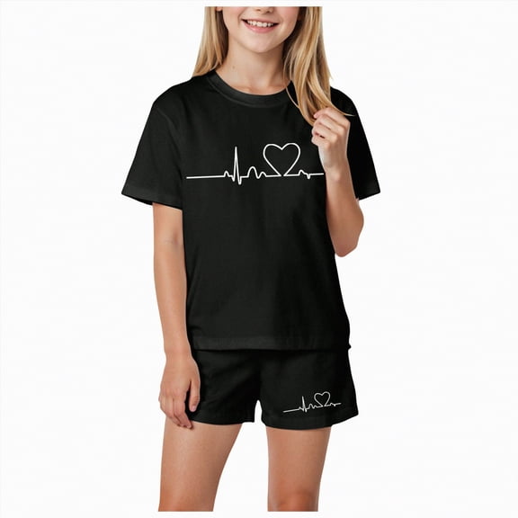 TAmten Girls Summer Outfits Casual Lounge Set Short Sleeve T Shirt and Elastic Waist Shorts Sets Clothes for Girls 10-12(Black,3-4 Years)