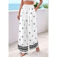 thumbnail image 4 of Women'S Wide Leg Palazzo Pants Boho Floral Trousers Flowy Beach Vacation Clothes Resort Wear White L, 4 of 9