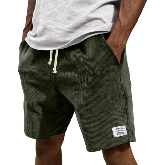 Domuza Men's Corduroy Shorts Casual Elastic Waist Drawstring Shorts for Men with Pockets Army Green S
