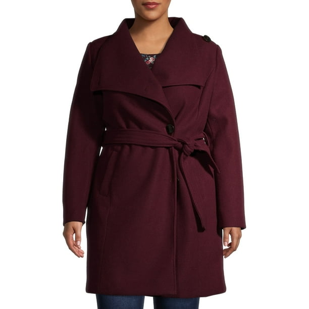 Mark Alan Women's Plus Size Asymmetrical Belted Wrap Coat - Walmart.com