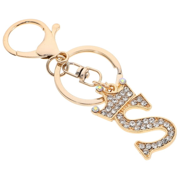 Raindrops Rhinestone Letter Keychain with Pendant for Women Purse Charm Decoration Golden Color