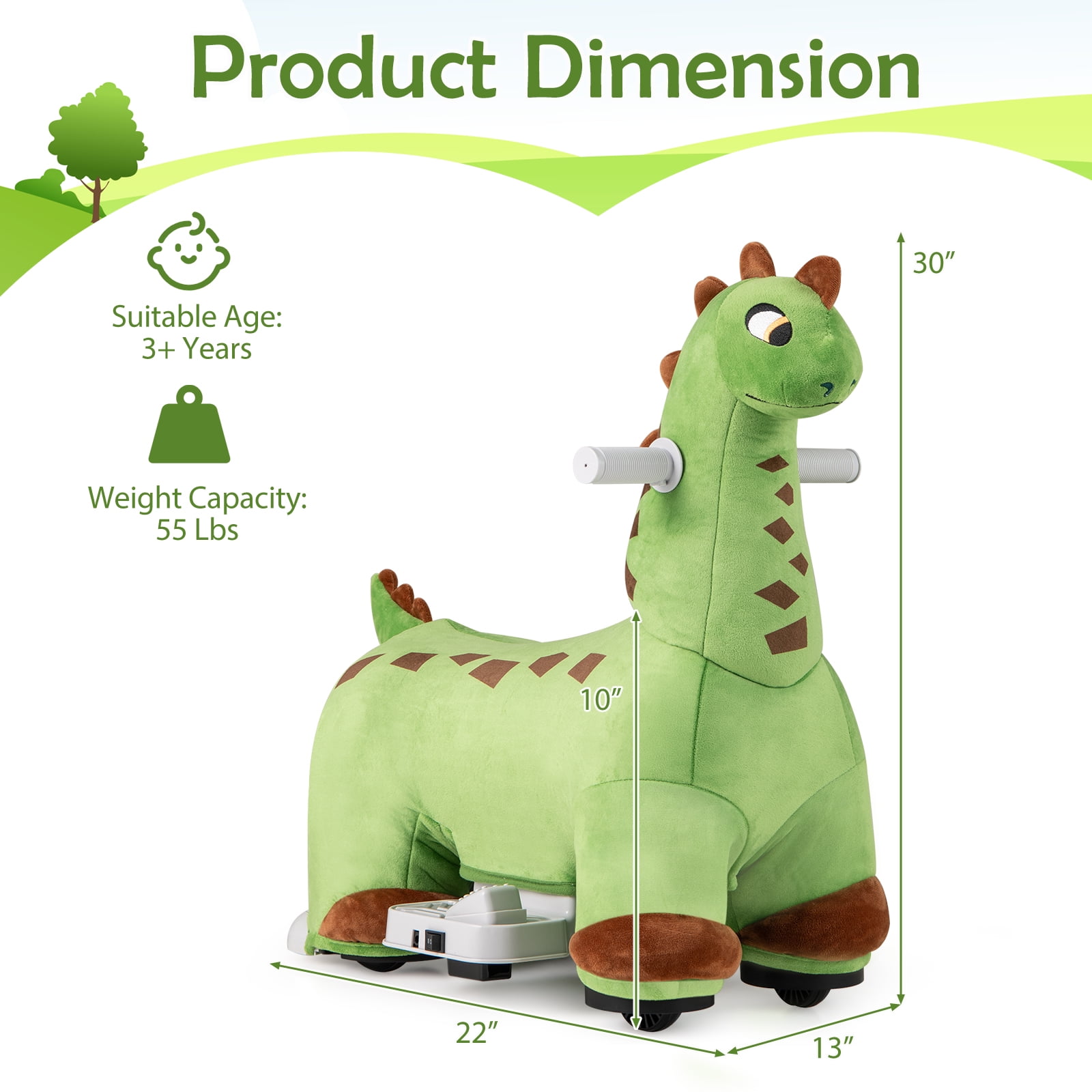 OLAKIDS Ride on Toys, 6V Electric Battery Powered Electric Ride on Dinosaur with Music, Padded Seat, Forward, Foot Pedal, Wheels, Riding Horse Toy for OLAKIDS Ride on Toys, 6V Electric Battery Powered Electric Ride on Dinosaur with Music, Padded Seat, Forward, Foot Pedal, Wheels, Riding Horse Toy for