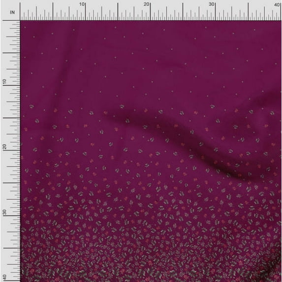 Soimoi Japan Crepe Satin Fabric Leaves & Red Berries Panel Print Fabric by The Yard 42 Inch Wide