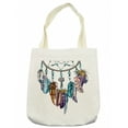 thumbnail image 1 of Feather Tote Bag, Ornate Dreamcatcher with Feathers and Gemstone Astrology, Cloth Linen Reusable Bag for Shopping Books Beach and More, 16.5" X 14", Cream, by Ambesonne, 1 of 2