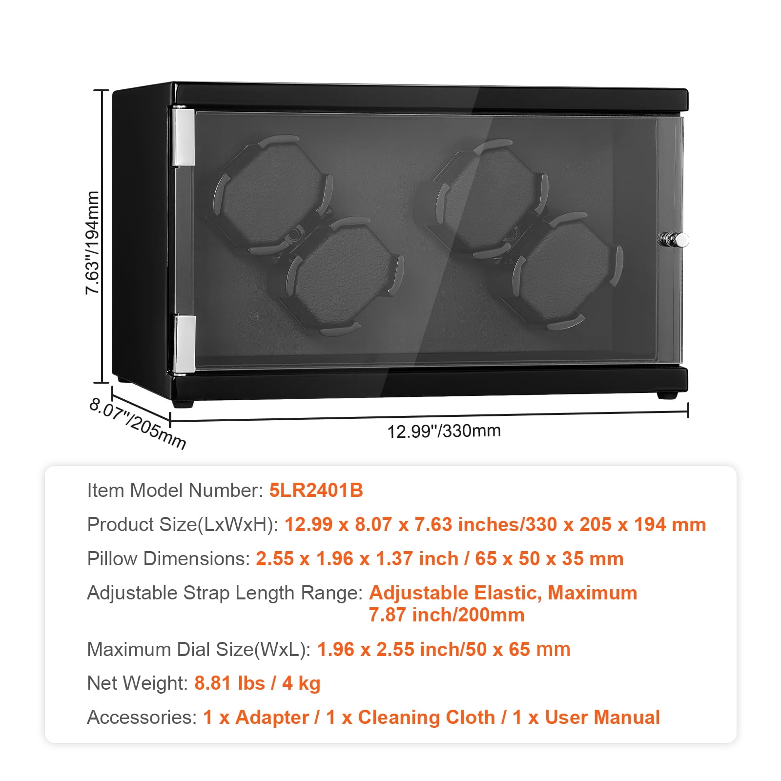 KFFKFF Watch Winder for 4 Automatic Watches with 2 Quiet Japanese Mabuchi Motors