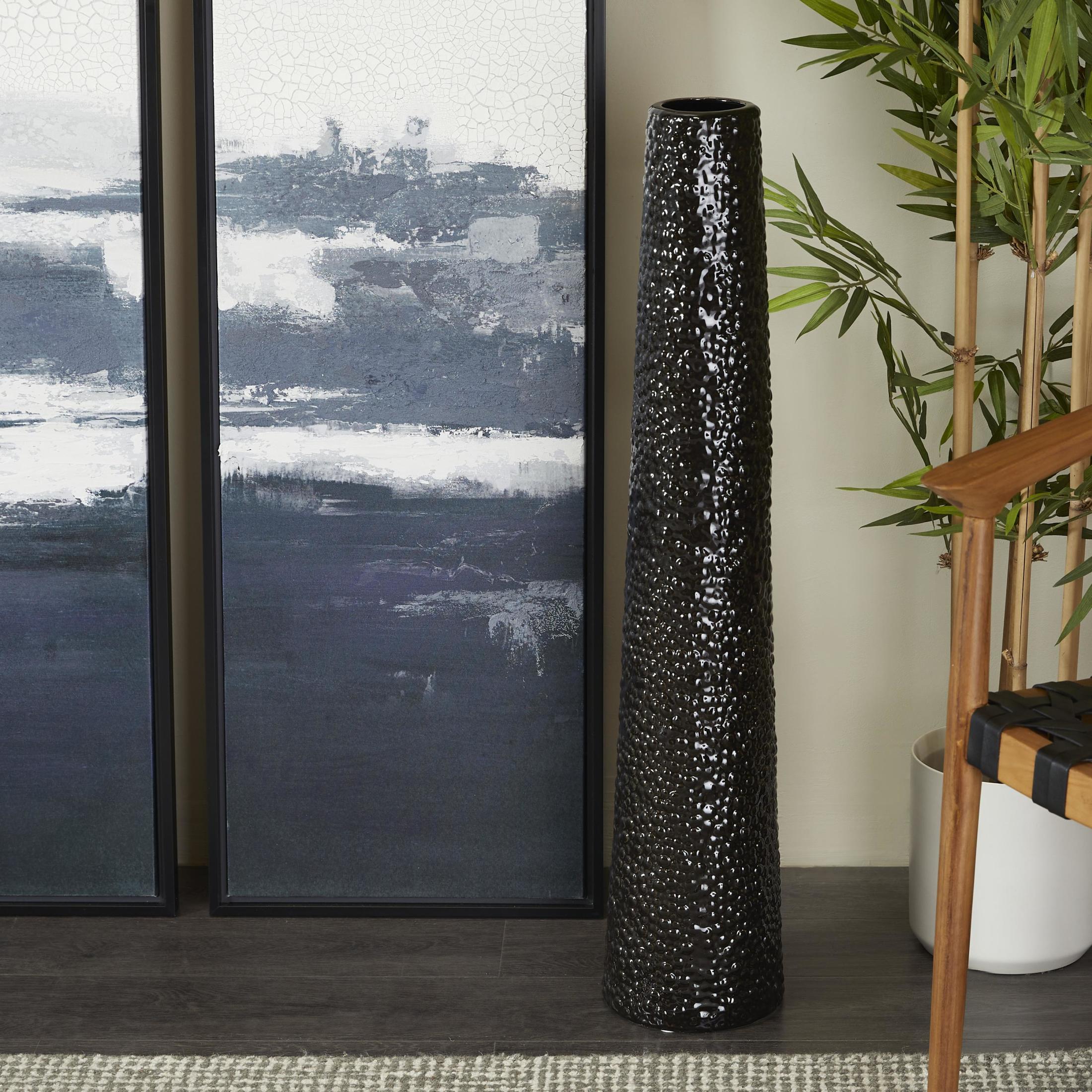 DecMode 39" Tall Black Ceramic Vase with Bubble Texture