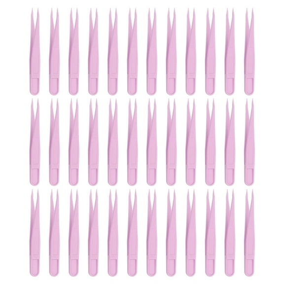 30 Pack Plastic Tweezers for Crafts, 3.1"Pointed Tweezers Bulk for Animal Feeding, Disposable Stickers Tweezers (Purple)