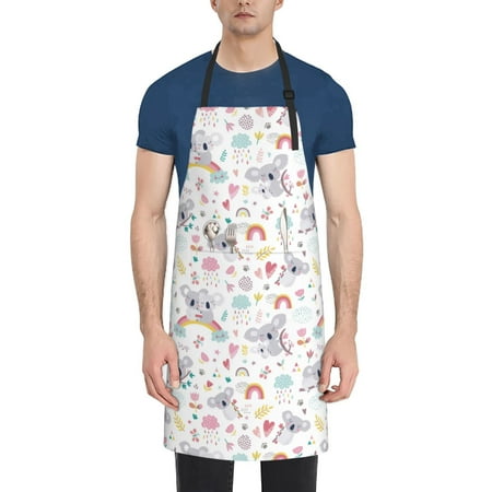 

Qekee Cute Koala Print Waterproof Apron with Pockets Adjustable Cooking Aprons Kitchen Bib for Baking Household Cleaning