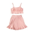 thumbnail image 1 of Kids Baby Girls Sling Ruffle Tube Top + Buttons Pocket Flared Mini Skirts Clothes Set, 1 of 5