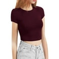 thumbnail image 2 of outfmvch crop tops for women casual solid color tank short sleeve crop t-shirt womens tops crop tops Z Red 2 XL, 2 of 7