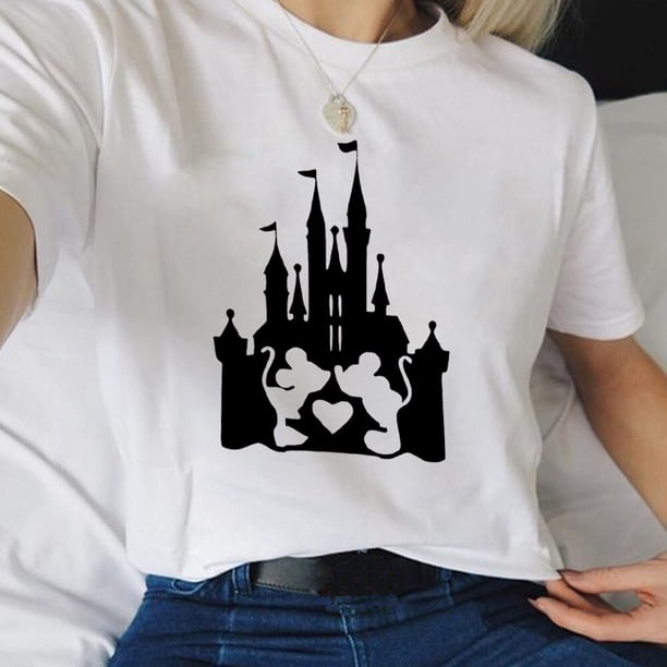 Disneyland 50 Anniversary Mickey Mouse T-shirt Women Aesthetic Fashion Summer European Clothing Ladies White Tops StreetwearS Gao Jinjia LED