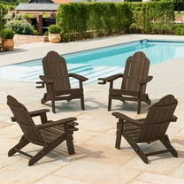 Dycanpo Folding Adirondack Chairs Set of 4,Fire Pit Patio Garden Chair with Cup Holder,Dark Brown