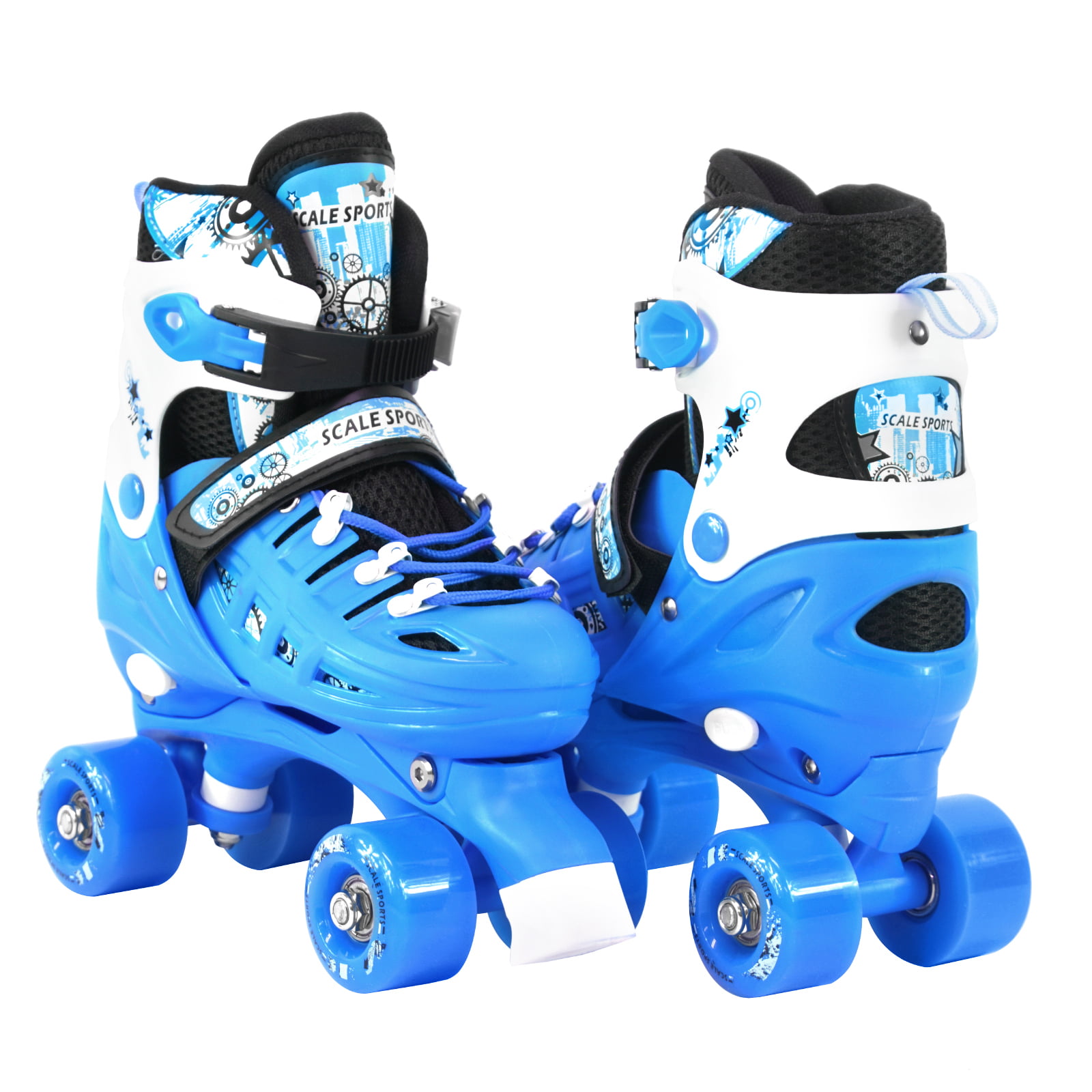 Adjustable Light Blue Quad Roller Skates For Kids Medium Sizes