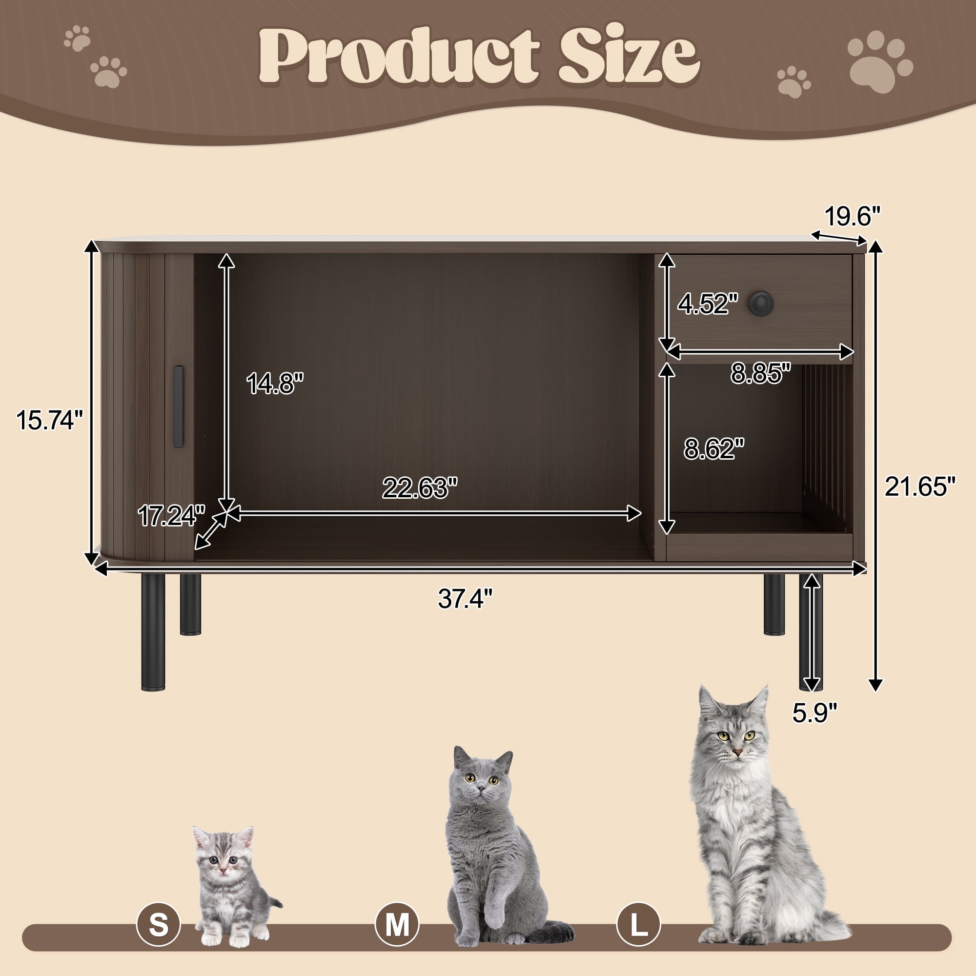 zyoiszvq Cat Litter Box Enclosure Furniture Cabinet with Mat,Wooden Hidden Cat House with Drawer,Indoor Side Table for Living Room