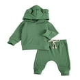 thumbnail image 1 of Newborn Baby 2-piece Long Sleeve Solid Color Hoodie and Pants Outfit Set, 1 of 7
