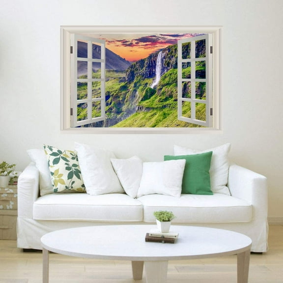 VWAQ - 3D Waterfall Window Decal Nature Peel and Stick Mural Wall Art Sticker - NWT12