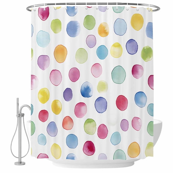 Rainbow Shower Curtain Set - Extra Long 72" x 96" Washable Bathtub Curtain with 12 Hooks, Colorful Boho Tainted Pattern Polka Dot Modern Waterproof Fabric Stall Shower Curtains for Bathroom Décor