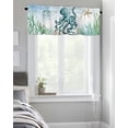 thumbnail image 4 of Kitchen Cafe Valance Curtain for Small Windows,Ocea Life Octopus with Compass Starfish Rod Pocket Short Valances Seaweed Window Treatment Panel for Living Room/Bedroom/Bathroom,42x18in, 4 of 9