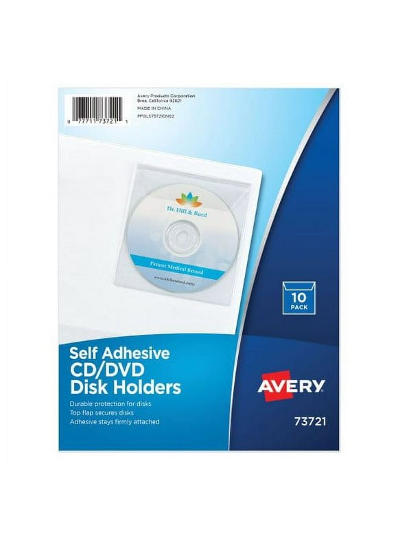 Avery Self-Adhesive Media Pockets, 1 Disc Capacity, Clear, 10/Pack