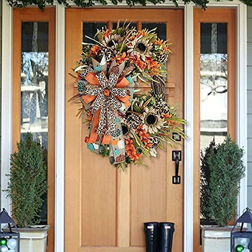 16 inch Fall Wreaths Front Door Outside Fall Cheetah Wreath Year round  Wreath