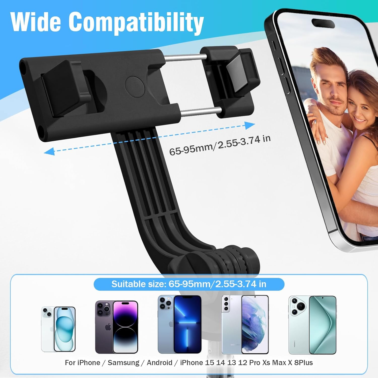 NEOYFC  Selfie Stick Tripod with Wireless Remote, Extendable Adjustable Length, Portable Travel Stand for iPhone 16/15/14/13/12, Samsung Galaxy & Smartphones (Black)