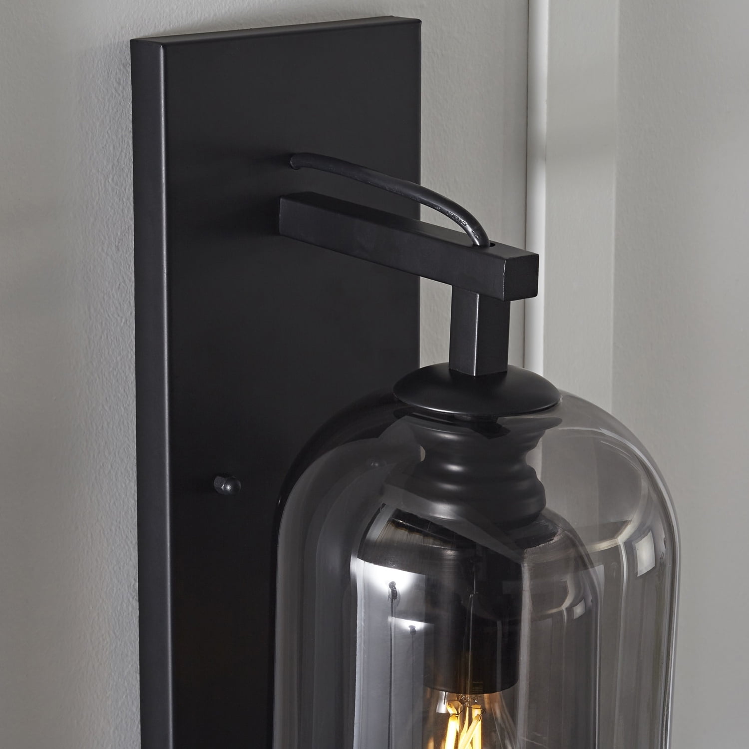 Better Homes & Gardens 13" Classic Black Indoor Wall Sconce Light With Double Wall Smoky Glass Shade