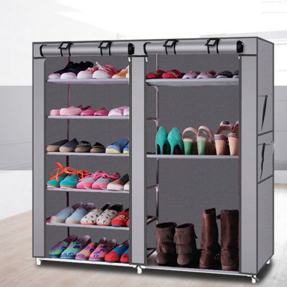 Double-Row 9-Lattice Combination Shoe Cabinet, Alloy Plastic Compact Shoe Storage Organizer, Easy Install Clean Shoe Rack for Home Entryway